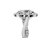 Halo Engagement Ring Setting for Oval Center with Twist Band and Prong Head in Platinum