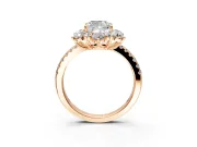 Floral Halo Engagement Ring Setting for Cushion Cut Center with Pave Accents and Prong Head in Rose Gold