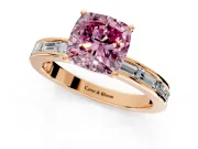 Solitaire Engagement Ring Setting for Fancy Pink Cushion Cut Center with Channel Baguette Band and Prong Head in Rose Gold