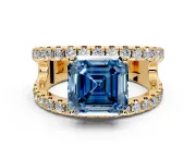 Solitaire Engagement Ring Setting for Fancy Blue Asscher Cut Center with Wide-Open Split Shank and Prong Head in Yellow Gold