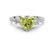 3 Stone Engagement Ring Setting for Fancy Yellow Heart-Shaped Center with Round Cut Side Accents and Prong Head in White Gold