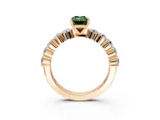 Shared-Prong Engagement Ring Setting for Fancy Green Emerald Cut Center with Graduated Accents and Prong Head in Rose Gold