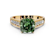 Solitaire Engagement Ring Setting for Fancy Green Cushion Cut Center with Round Cut Channel Band and Prong Head in Yellow Gold
