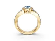 Halo Engagement Ring Setting for Fancy Blue Oval Center with Wide-Open Pave Split Shank and Prong Head in Yellow Gold