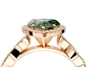 Halo Engagement Ring Setting for Fancy Green Heart-Shaped Center with Pave and Plain Twist Band and Prong Head in Rose Gold
