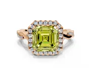 Halo Engagement Ring Setting for Fancy Yellow Asscher Cut Center with Twist Band and Prong Head in Rose Gold