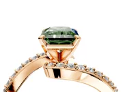 Solitaire Engagement Ring Setting for Fancy Green Radiant Cut Center with Pave Bypass Swirl Band and Prong Head in Rose Gold