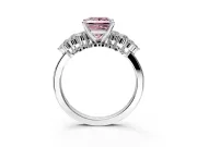 Cluster Engagement Ring Setting for Fancy Pink Princess Cut Center with 2-Row Shoulder Clusters and Prong Head in White Gold