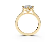 Floral Engagement Ring Setting for Round Cut Center with Pave Band and Floral Prong Head in Yellow Gold