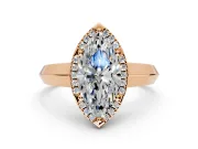 Halo Engagement Ring Setting for Marquise Center with Knife Ridge Cathedral Band and Prong Head in Rose Gold