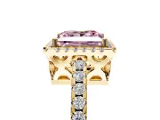Accent Halo Engagement Ring Setting for Fancy Pink Princess Cut Center with Full-Length Pave Band and Prong Head in Yellow Gold