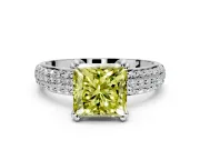 Solitaire Engagement Ring Setting for Fancy Yellow Princess Cut Center with Multi-Row Pave Accents and Basket Head in Sterling Silver
