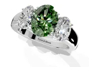 3 Stone Engagement Ring Setting for Fancy Green Oval Center with Raised Basket Heads and Prong Head in Platinum
