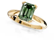 Solitaire Engagement Ring Setting for Fancy Green Emerald Cut Center with Reverse Tapered Band and Prong Head in Yellow Gold