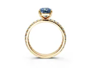 Solitaire Engagement Ring Setting for Fancy Blue Radiant Cut Center with Shared-Prong Accents and Prong Head in Yellow Gold