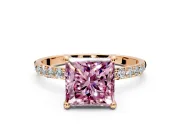 Solitaire Engagement Ring Setting for Fancy Pink Princess Cut Center with Pave Accents and Prong Head in Rose Gold