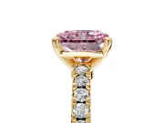 Solitaire Engagement Ring Setting for Fancy Pink Radiant Cut Center with Single Row Accent Band and Prong Head in Yellow Gold