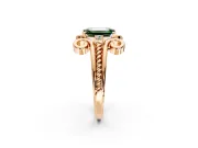 Solitaire Engagement Ring Setting for Fancy Green Emerald Cut Center with Twisted Band and Scroll Prong Head in Rose Gold