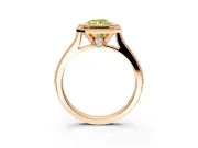 Halo Engagement Ring Setting for Fancy Yellow Radiant Cut Center with Milgrain Pave Band and Bezel Head in Rose Gold