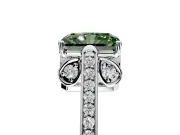Cathedral Engagement Ring Setting for Fancy Green Radiant Cut Center with Antique-Style Pave Band and Prong Head in Platinum