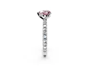 Solitaire Engagement Ring Setting for Fancy Pink Heart-Shaped Center with Fine Pave Band and Claw Prong Head in Platinum