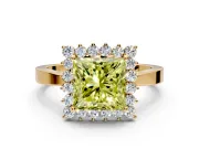Starburst Halo Engagement Ring Setting for Fancy Yellow Princess Cut Center with Flat Cathedral Band and Prong Head in Yellow Gold