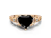 Solitaire Engagement Ring Setting for Fancy Black Heart-Shaped Center with Filigree Band and Prong Head in Rose Gold