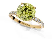 Solitaire Engagement Ring Setting for Fancy Yellow Round Cut Center with Pave Accents and Prong Head in Yellow Gold