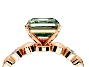 Solitaire Engagement Ring Setting for Fancy Green Asscher Cut Center with Beaded Bezel Station Band and Prong Head in Rose Gold