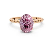 Solitaire Engagement Ring Setting for Fancy Pink Oval Center with Plain Twisted Rope Band and Prong Head in Rose Gold