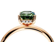 Hidden Halo Engagement Ring Setting for Fancy Green Emerald Cut Center with Thin Round-Wire Band and Prong Head in Rose Gold