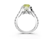 Solitaire Engagement Ring Setting for Fancy Yellow Cushion Cut Center with Pave Cathedral Shoulders and Prong Head in Platinum