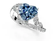 Solitaire Engagement Ring Setting for Fancy Blue Heart-Shaped Center with Pave Bypass Twist Band and Prong Head in Platinum