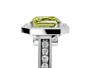 Halo Engagement Ring Setting for Fancy Yellow Asscher Cut Center with Outer Bezel Rim, Pave Band and Prong Head in Platinum