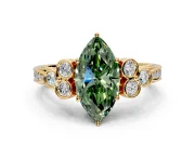Cluster Engagement Ring Setting for Fancy Green Marquise Center with Bezel Accent Clusters and Prong Head in Yellow Gold