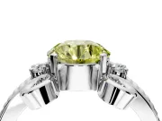Solitaire Engagement Ring Setting for Fancy Yellow Round Cut Center with Twisted Band and Scroll Prong Head in White Gold