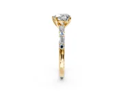 Baguette Engagement Ring Setting for Heart-Shaped Center with Alternating Bar-Set Band and Prong Head in Yellow Gold