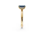 Hidden Halo Engagement Ring Setting for Fancy Blue Emerald Cut Center with Thin Round-Wire Band and Prong Head in Yellow Gold