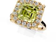 Single Halo Engagement Ring Setting for Fancy Yellow Asscher Cut Center with Corner Claws, Plain Band and Prong Head in Yellow Gold