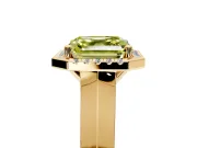 Halo Engagement Ring Setting for Fancy Yellow Asscher Cut Center with Knife Ridge Cathedral Band and Prong Head in Yellow Gold