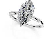 Low-Set Solitaire Engagement Ring Setting for Marquise Center with Thin Plain Band and Prong Head in White Gold