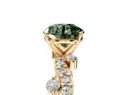 Solitaire Engagement Ring Setting for Fancy Green Round Cut Center with Bar-Station Pave Twist and Prong Head in Yellow Gold