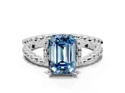 Halo Engagement Ring Setting for Fancy Blue Emerald Cut Center with Rope Twist Split Shank and Prong Head in Platinum