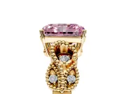 Leaf Engagement Ring Setting for Fancy Pink Radiant Cut Center with Milgrain Accent Band and Prong Head in Yellow Gold