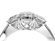 3 Stone Engagement Ring Setting for Emerald Cut Center with Raised Basket Heads and Prong Head in Platinum