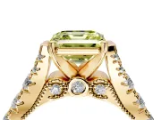 Solitaire Engagement Ring Setting for Fancy Yellow Asscher Cut Center with Pave Cathedral Shoulders and Prong Head in Yellow Gold
