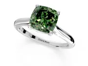 Solitaire Engagement Ring Setting for Fancy Green Cushion Cut Center with Narrow Cathedral Band and Prong Head in White Gold