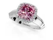 Halo Engagement Ring Setting for Fancy Pink Cushion Cut Center with Knife Ridge Cathedral Band and Prong Head in Platinum