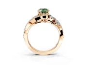 Halo Engagement Ring Setting for Fancy Green Oval Center with Marquise and Pave Bypass Band and Prong Head in Rose Gold