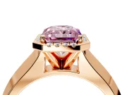 Halo Engagement Ring Setting for Fancy Pink Radiant Cut Center with Knife Ridge Cathedral Band and Prong Head in Rose Gold
